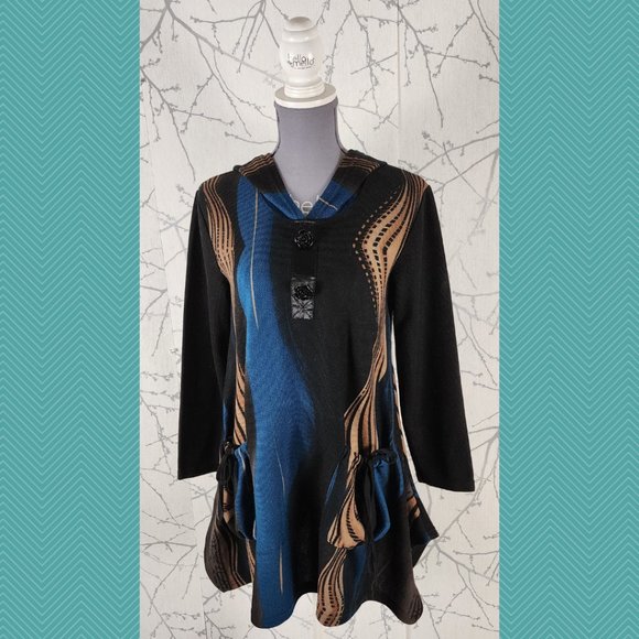 Lavena Abstract Printed Flowy Hooded Tunic - Picture 2 of 6